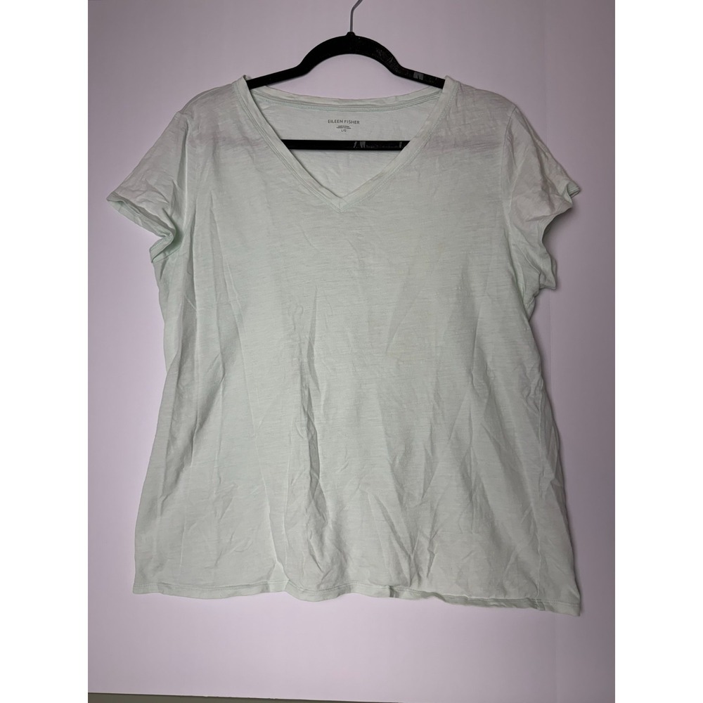Eileen Fisher Linen Cotton Top Womens Large Mint Green Boxy Lagenlook Tee Shirt